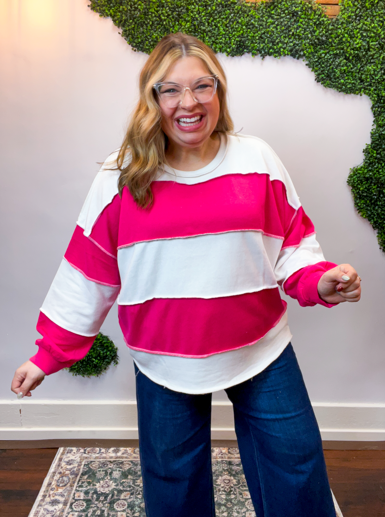 Block Party Long Sleeve Top in Hot Pink