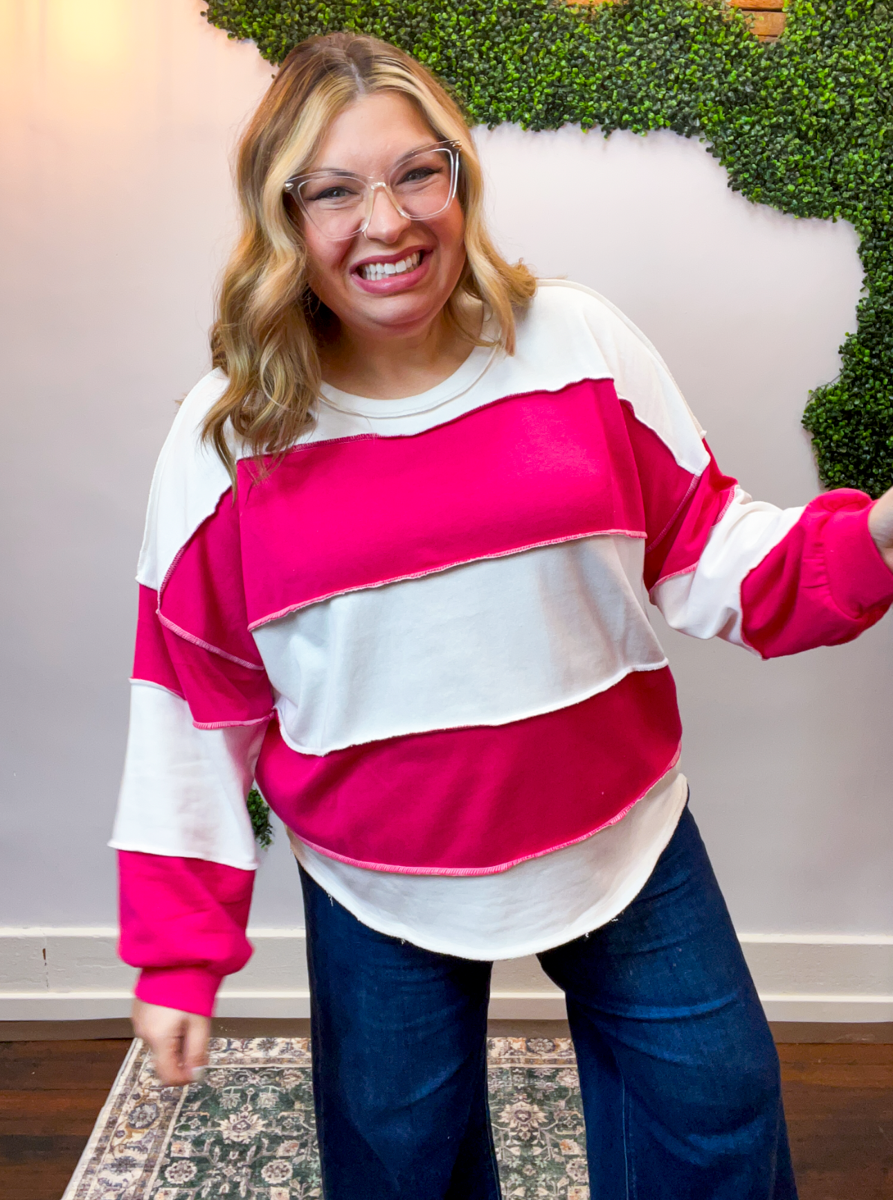 Block Party Long Sleeve Top in Hot Pink