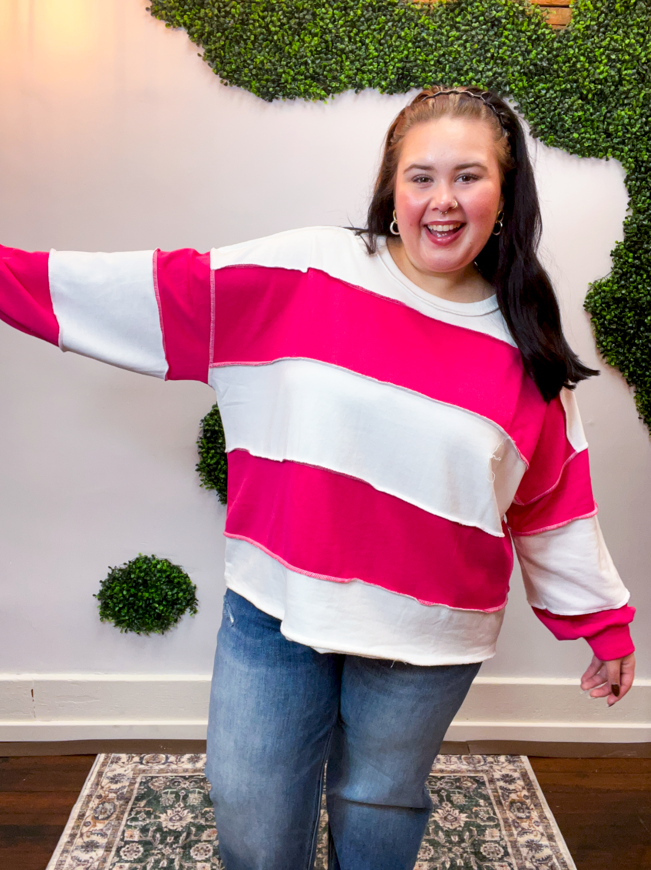 Block Party Long Sleeve Top in Hot Pink