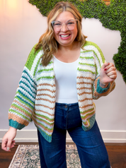 Evergreen Striped Open Cardigan