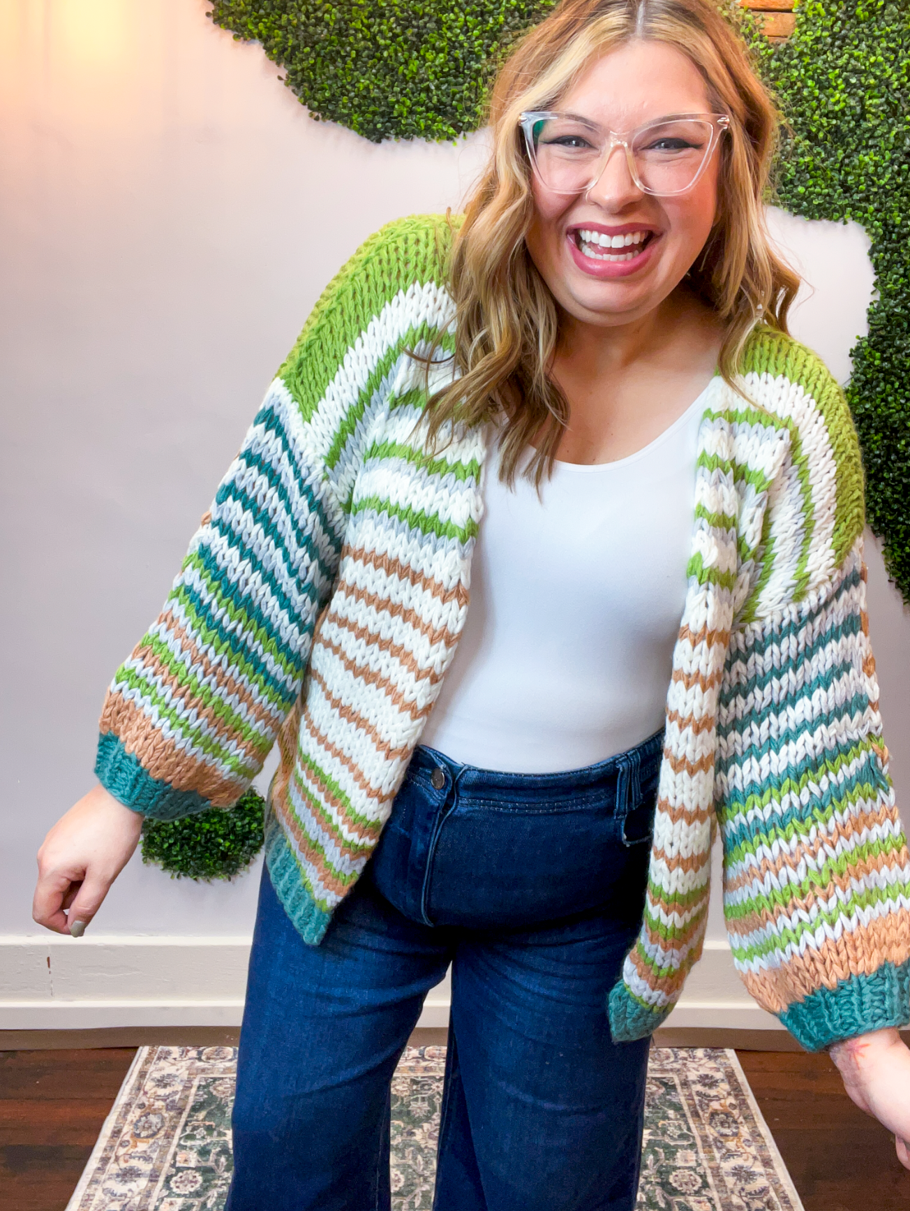 Evergreen Striped Open Cardigan