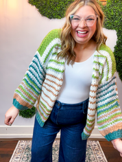 Evergreen Striped Open Cardigan