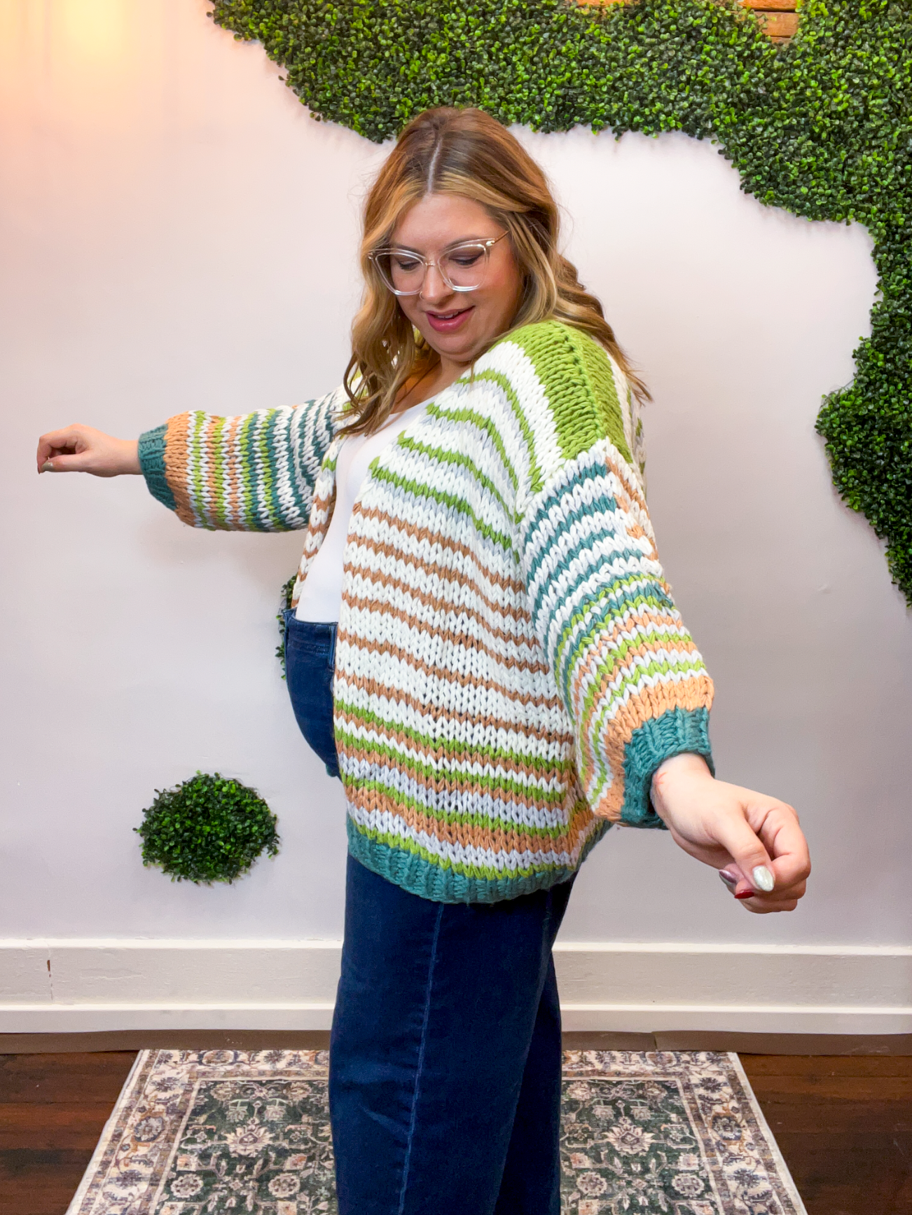 Evergreen Striped Open Cardigan