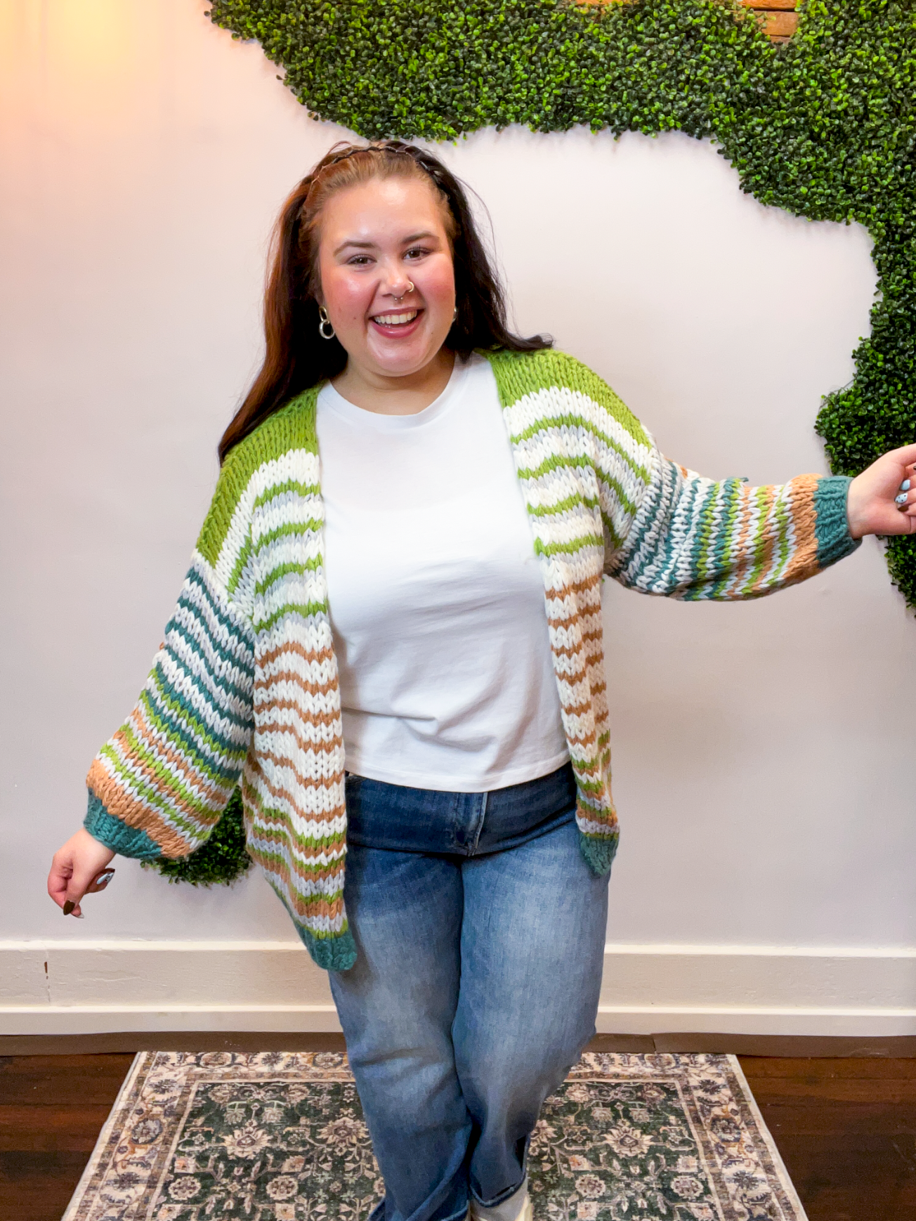 Evergreen Striped Open Cardigan
