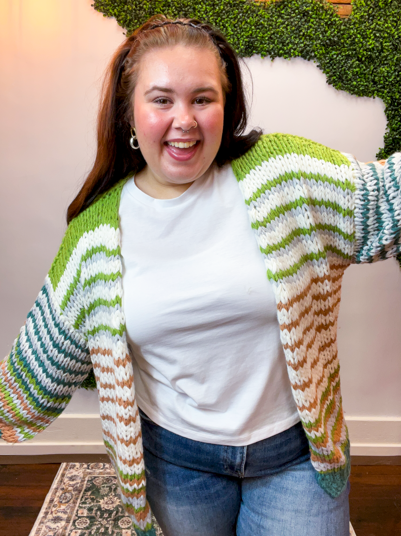 Evergreen Striped Open Cardigan
