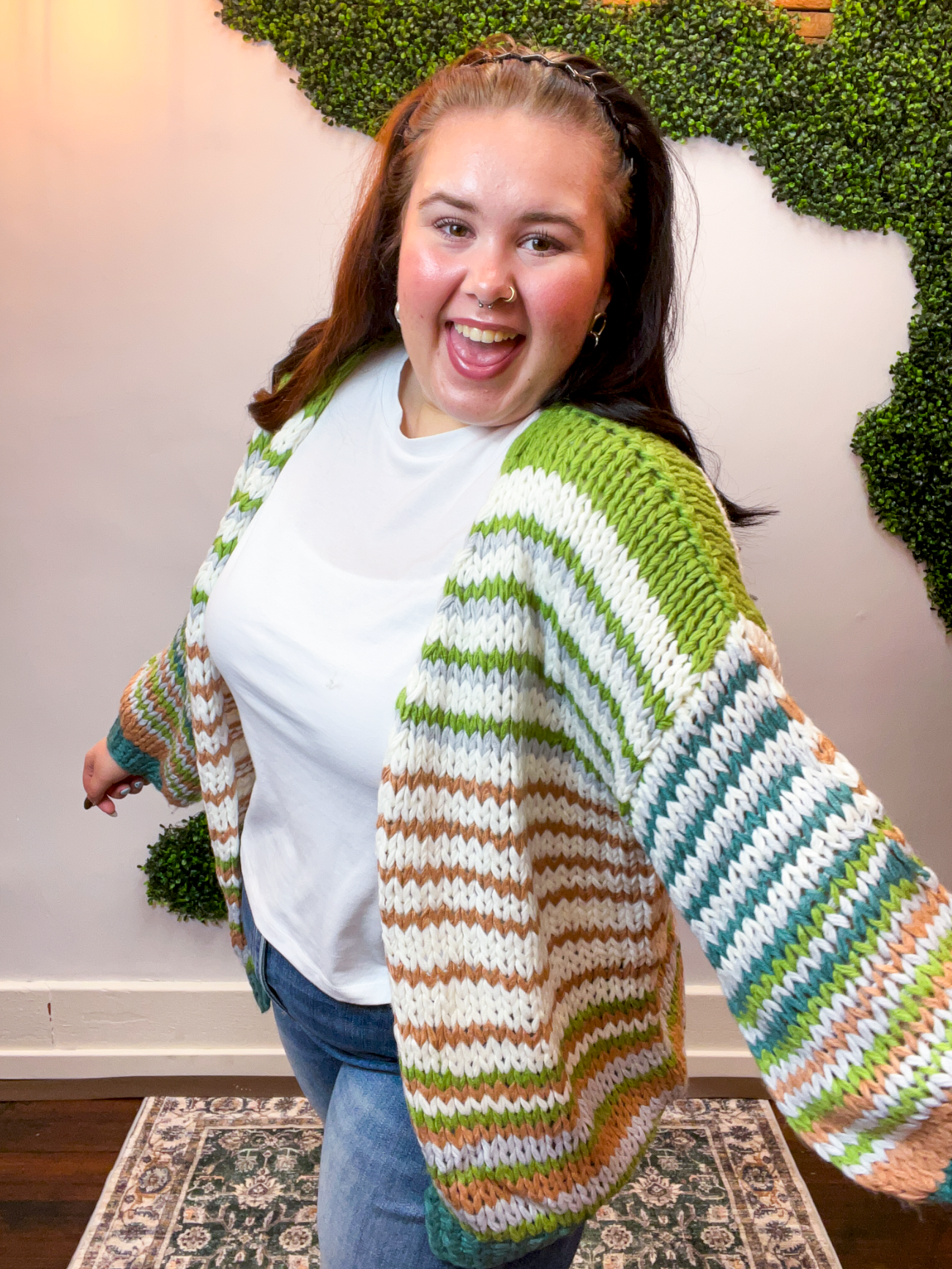 Evergreen Striped Open Cardigan