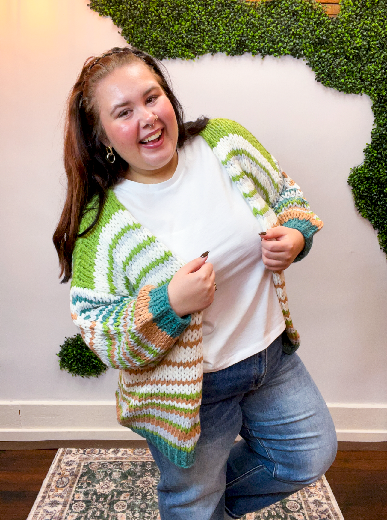 Evergreen Striped Open Cardigan