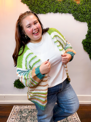 Evergreen Striped Open Cardigan