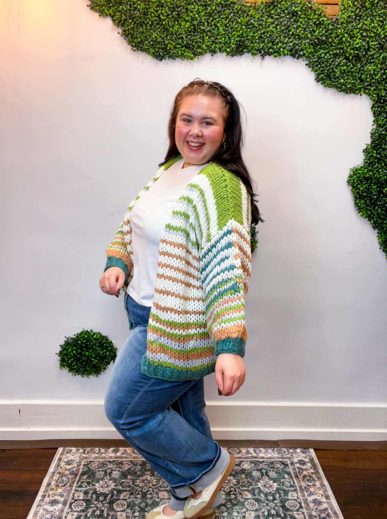 Evergreen Striped Open Cardigan
