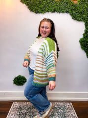 Evergreen Striped Open Cardigan