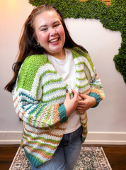 Evergreen Striped Open Cardigan