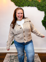 Toggle & Cable Cardigan in Taupe