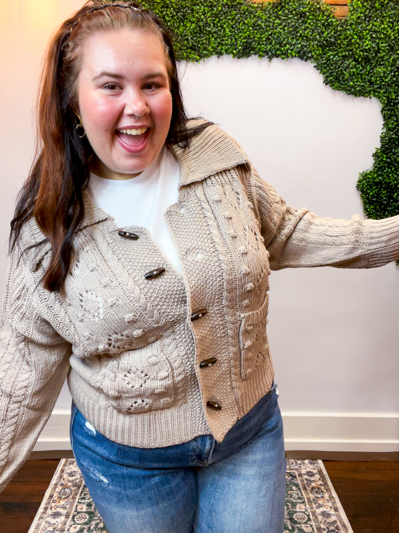 Toggle & Cable Cardigan in Taupe