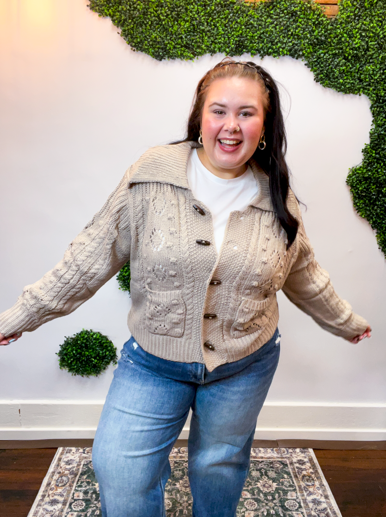 Toggle & Cable Cardigan in Taupe