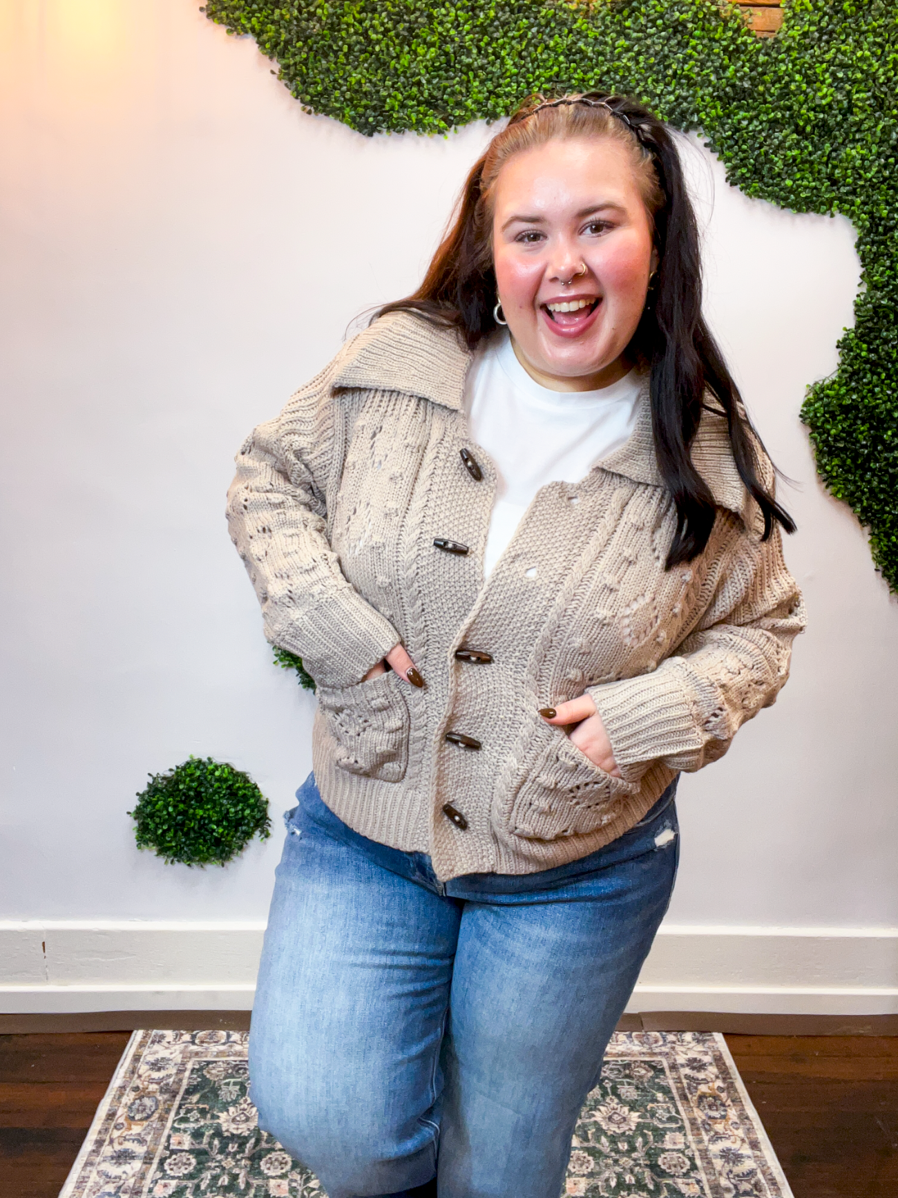 Toggle & Cable Cardigan in Taupe