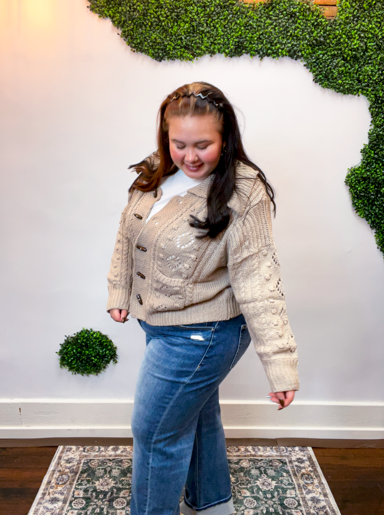 Toggle & Cable Cardigan in Taupe