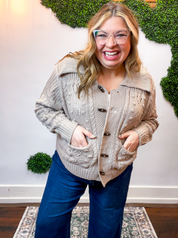 Toggle & Cable Cardigan in Taupe