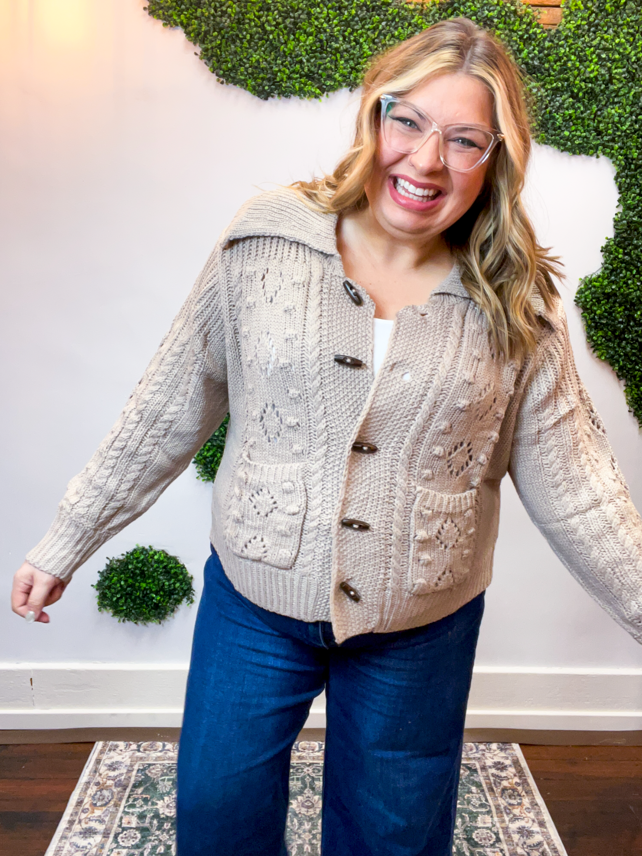 Toggle & Cable Cardigan in Taupe