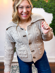 Toggle & Cable Cardigan in Taupe