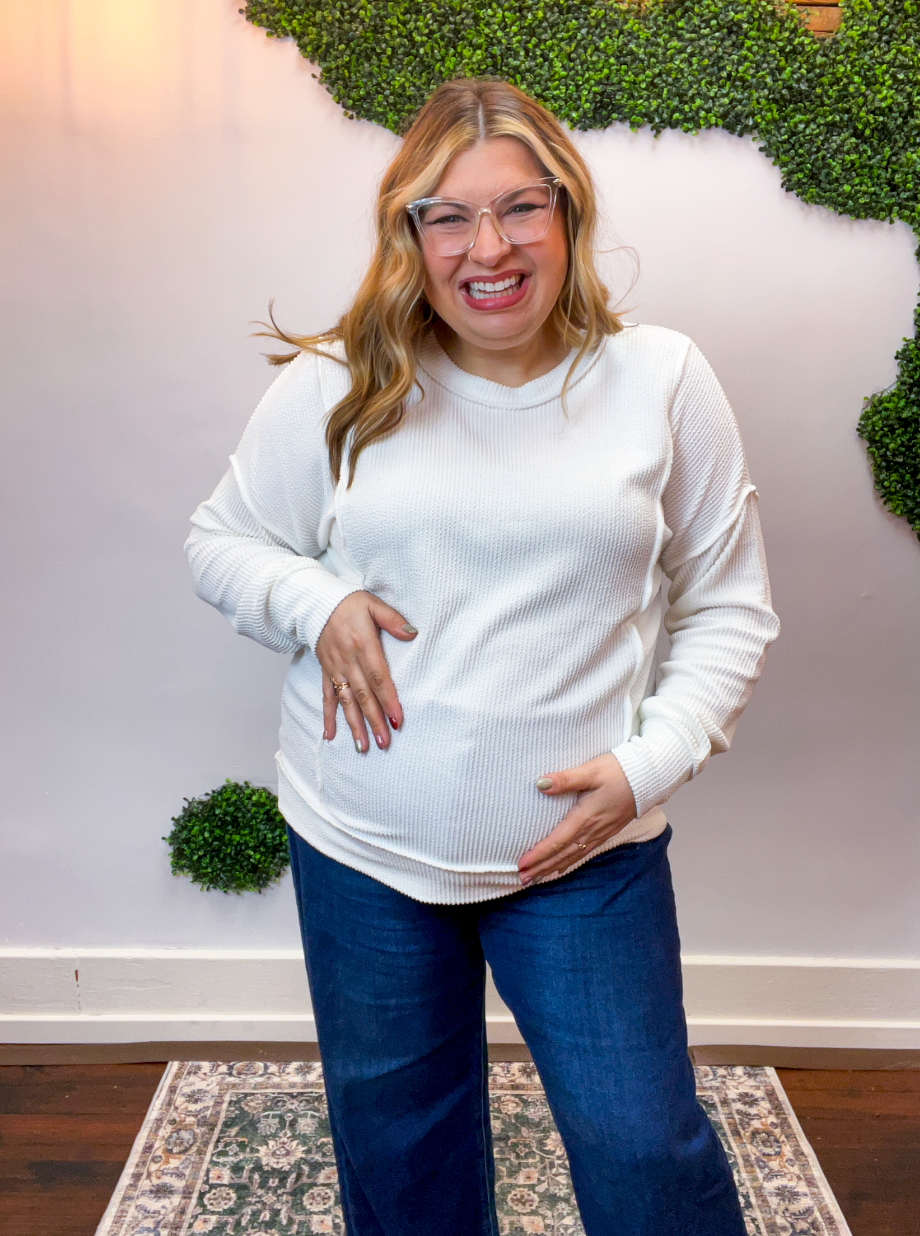 Effortless Edge Raised Rib Pullover in White