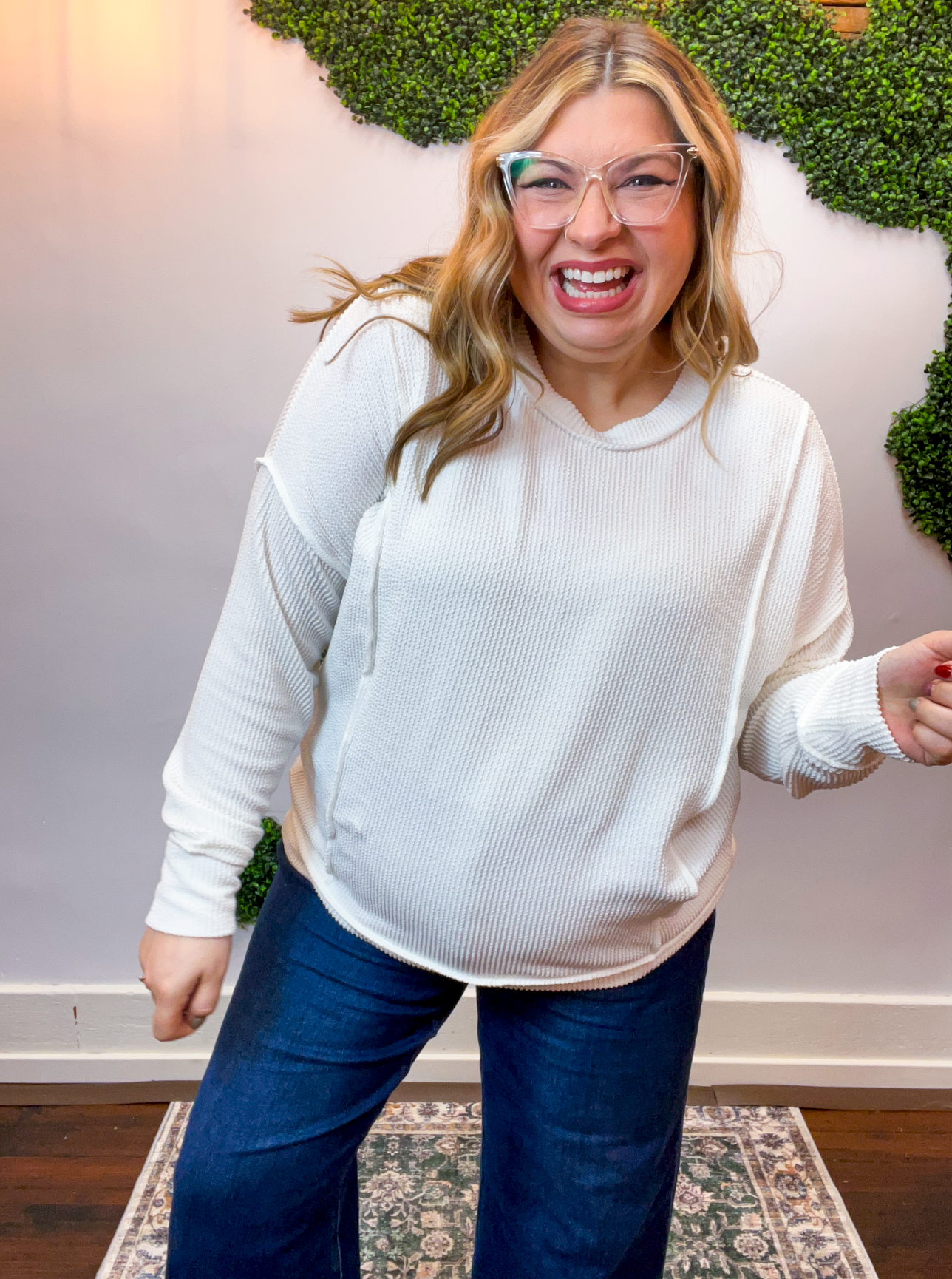 Effortless Edge Raised Rib Pullover in White