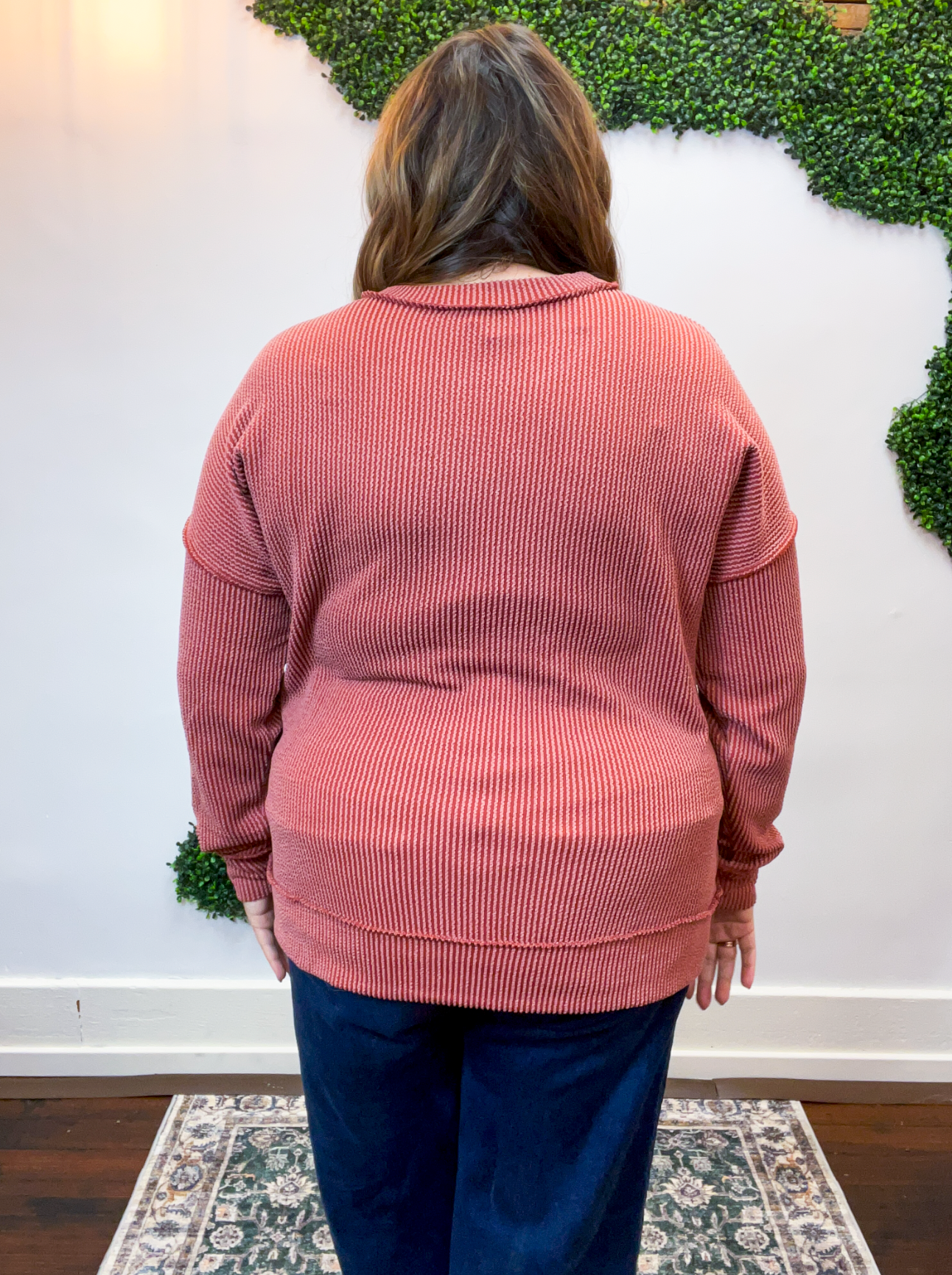 Effortless Edge Raised Rib Pullover in Rust