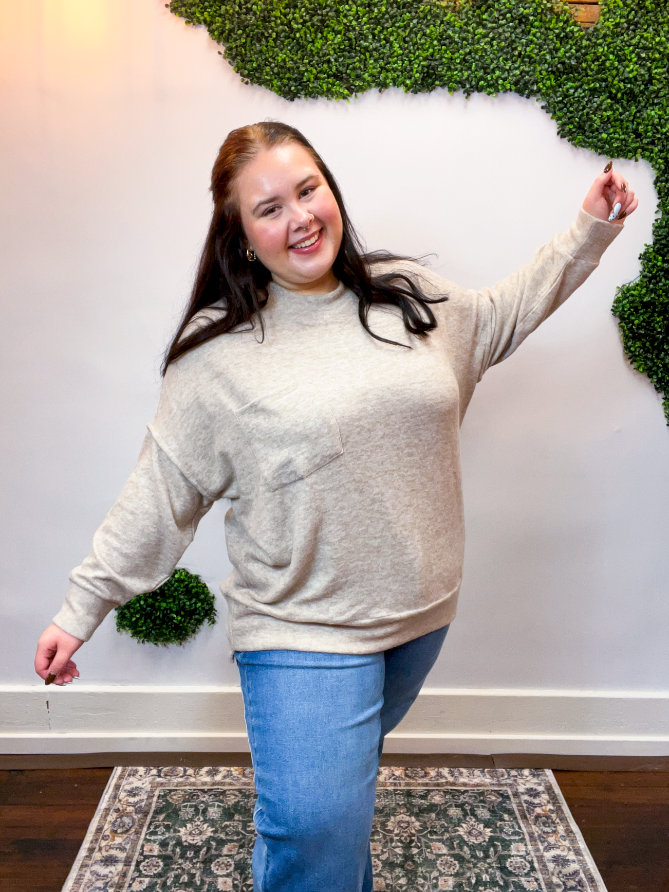 Soft Seam Drop Shoulder Top in Heather Mocha
