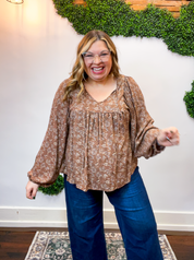 Tied in Bloom Blouse in Hazelnut