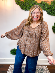 Tied in Bloom Blouse in Hazelnut