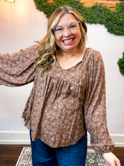 Tied in Bloom Blouse in Hazelnut