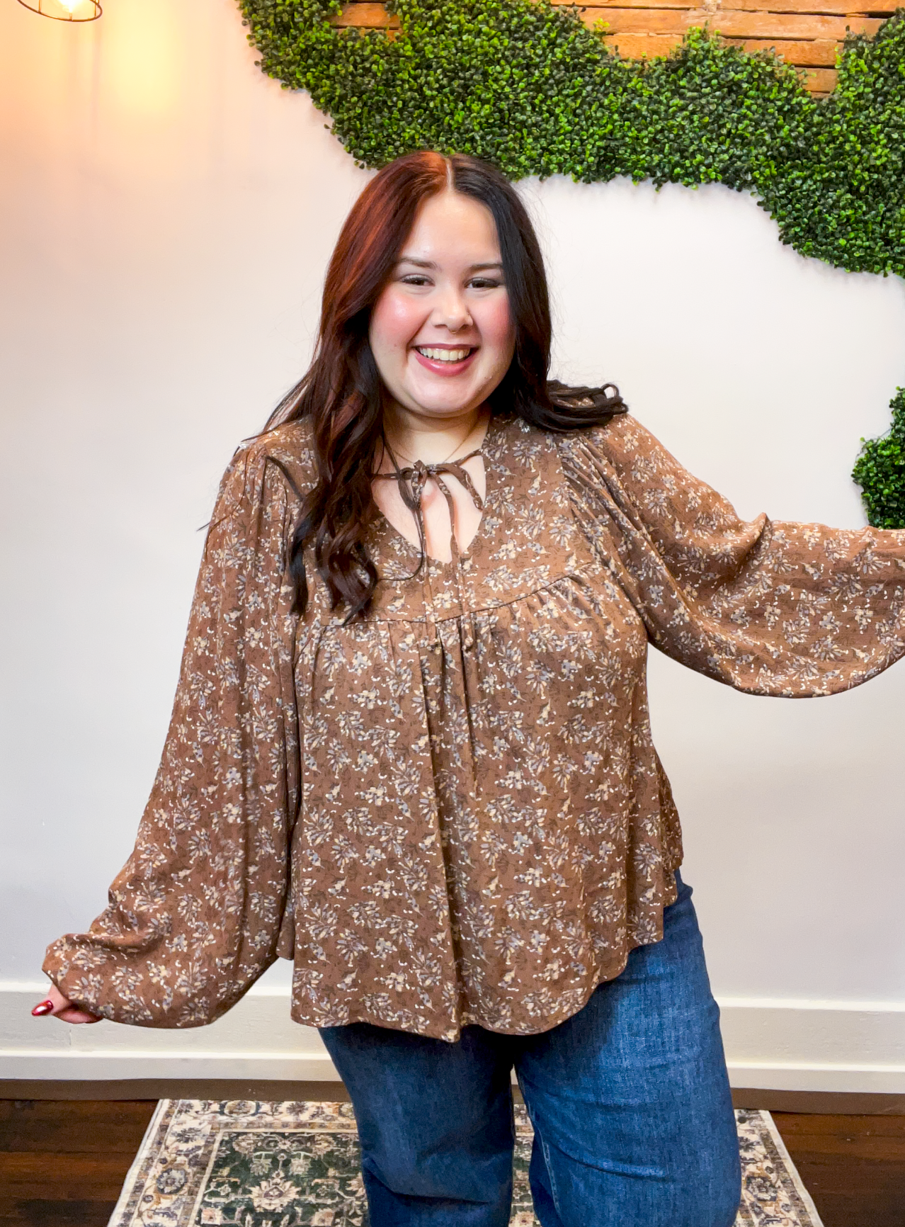 Tied in Bloom Blouse in Hazelnut