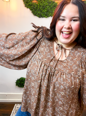 Tied in Bloom Blouse in Hazelnut