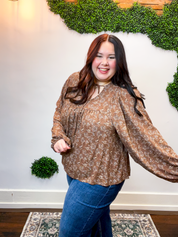 Tied in Bloom Blouse in Hazelnut