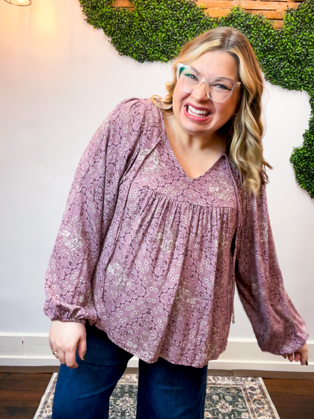 Tied in Bloom Blouse in Dusty Rose