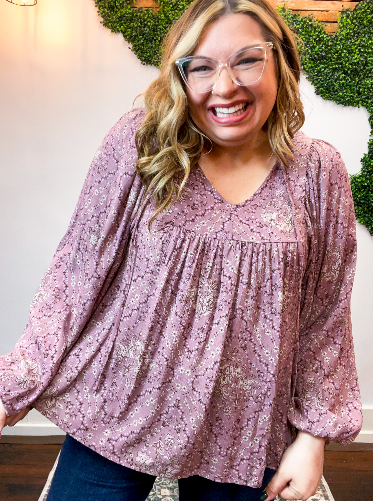 Tied in Bloom Blouse in Dusty Rose