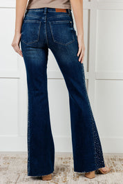 Mid Rise Rhinestone Detail Flare Judy Blue Jeans