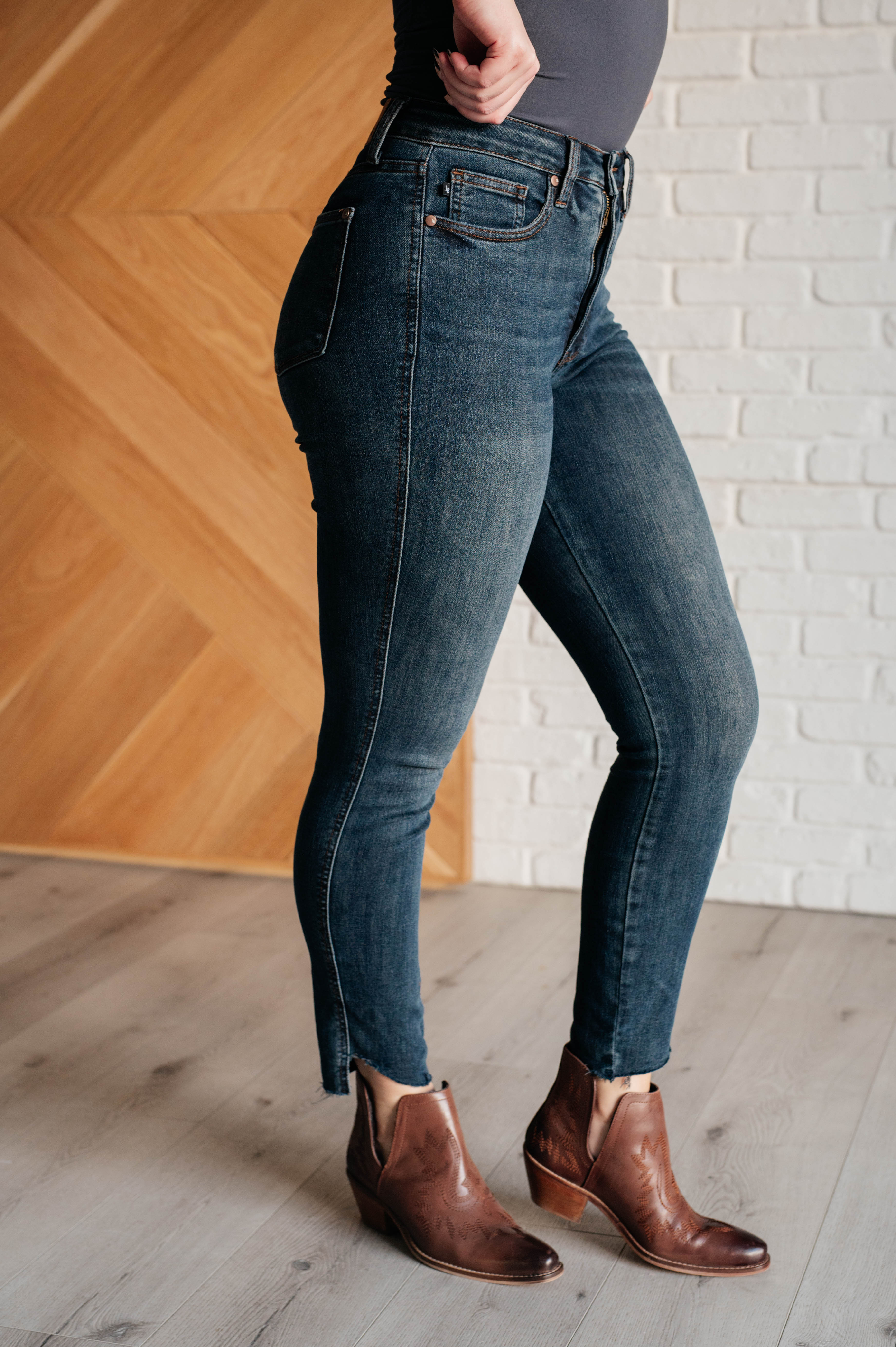 High Rise Tummy Control Step Hem Skinny Judy Blue Jeans