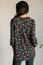 Lizzy Dear Scarlett Top in Navy and Teal Multi Floral