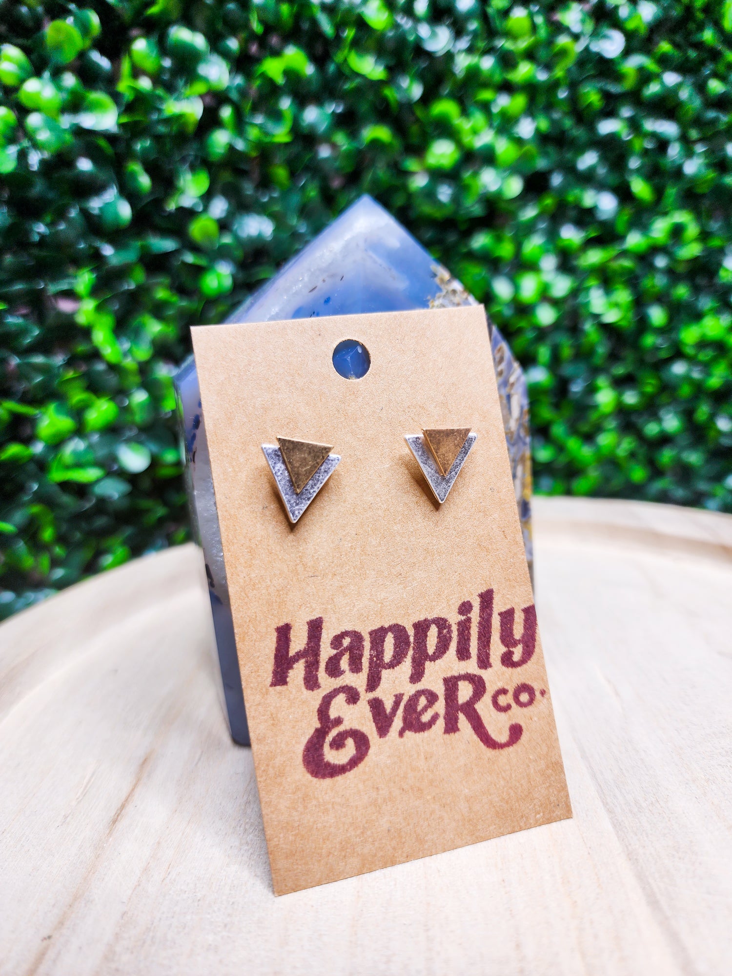 Worn Silver &amp; Gold Triangle Stud Earrings *Final Sale*