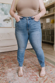 High Rise Tummy Control Shield Pocket Skinny Judy Blue Jeans