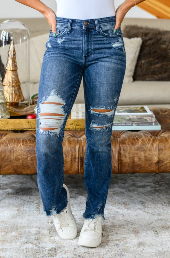 High Contrast Slim Bootcut Destroyed Judy Blue Jeans