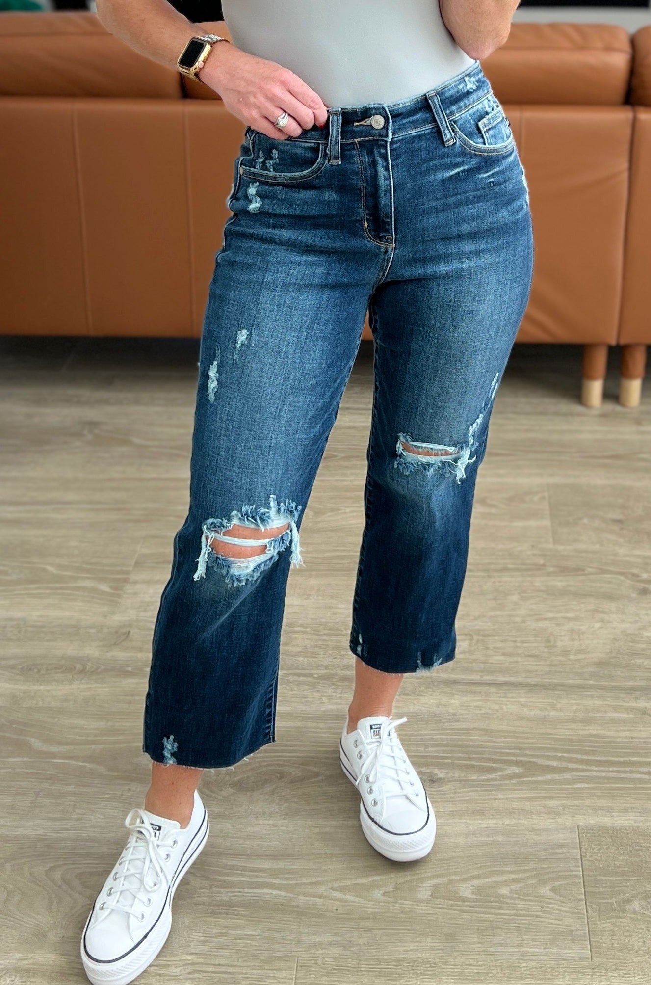 High Rise Distressed Wide Leg Crop Judy Blue Jeans