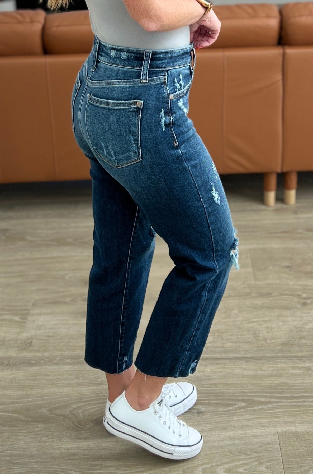 High Rise Distressed Wide Leg Crop Judy Blue Jeans