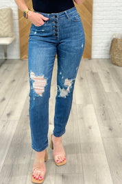 High Rise Button Fly Distressed Boyfriend Judy Blue Jeans