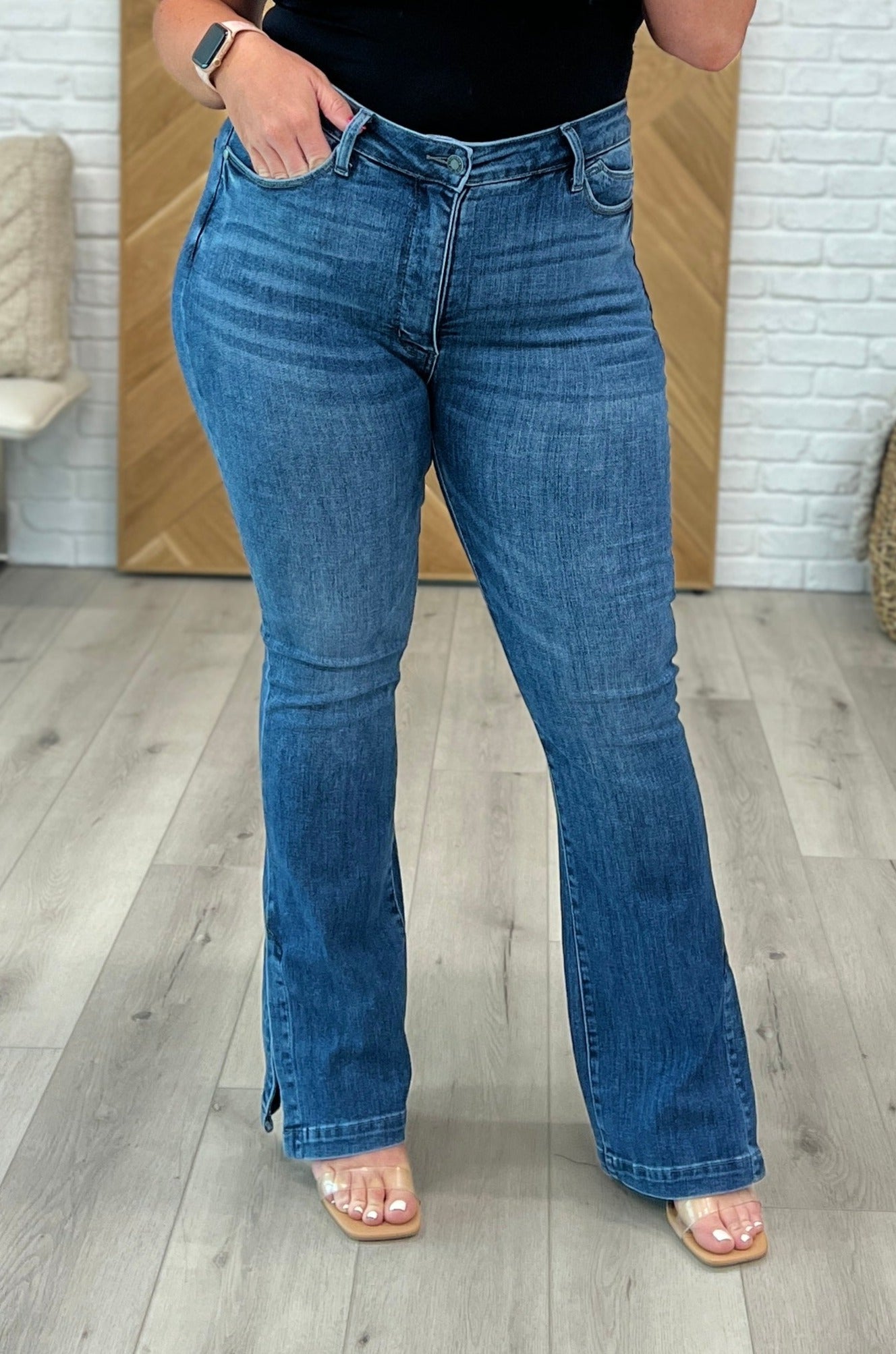 High Rise Tummy Control Slit Hem Bootcut Judy Blue Jeans – happily ever co