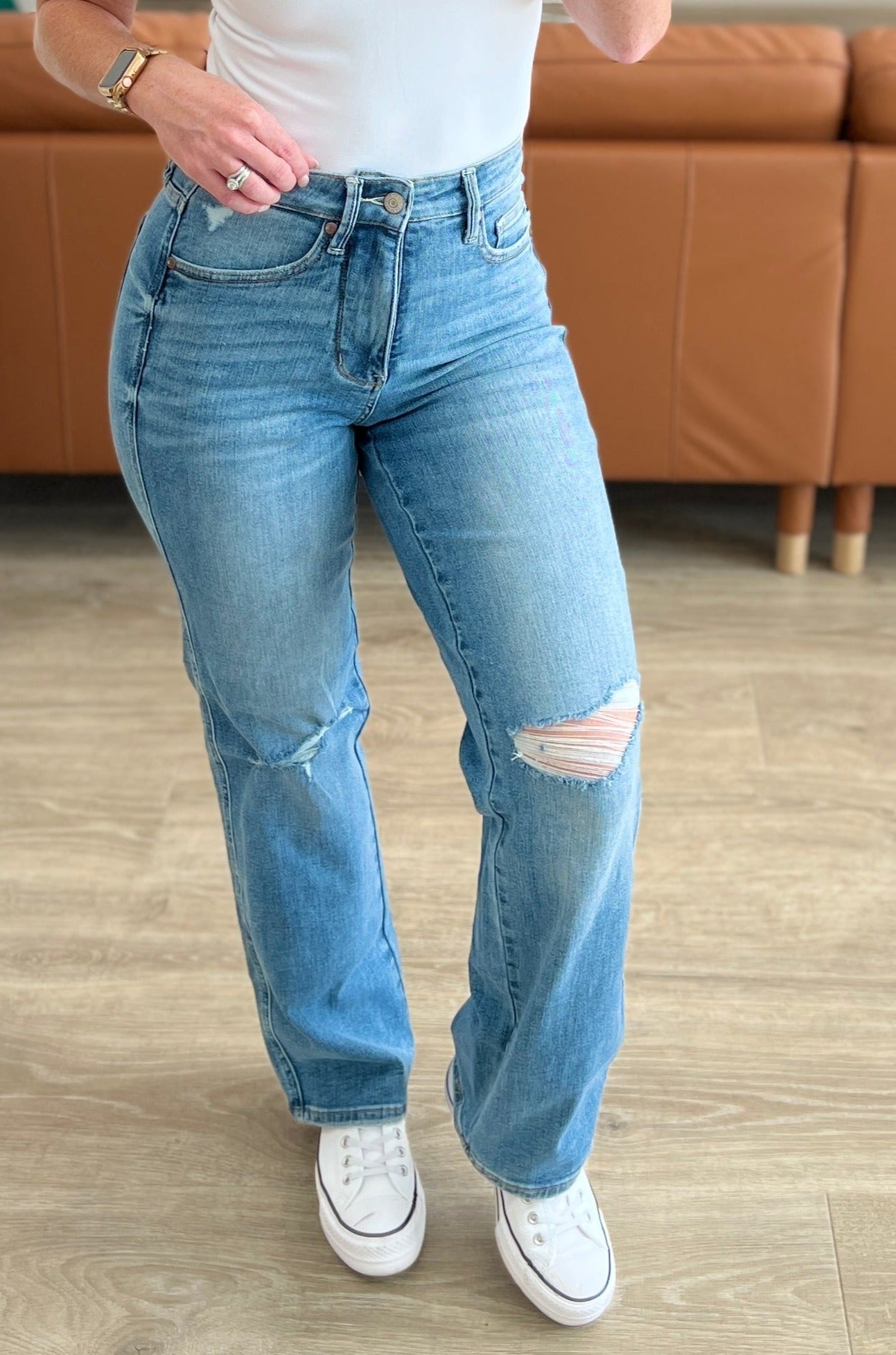 High Rise Tummy Control Distressed Straight Judy Blue Jeans