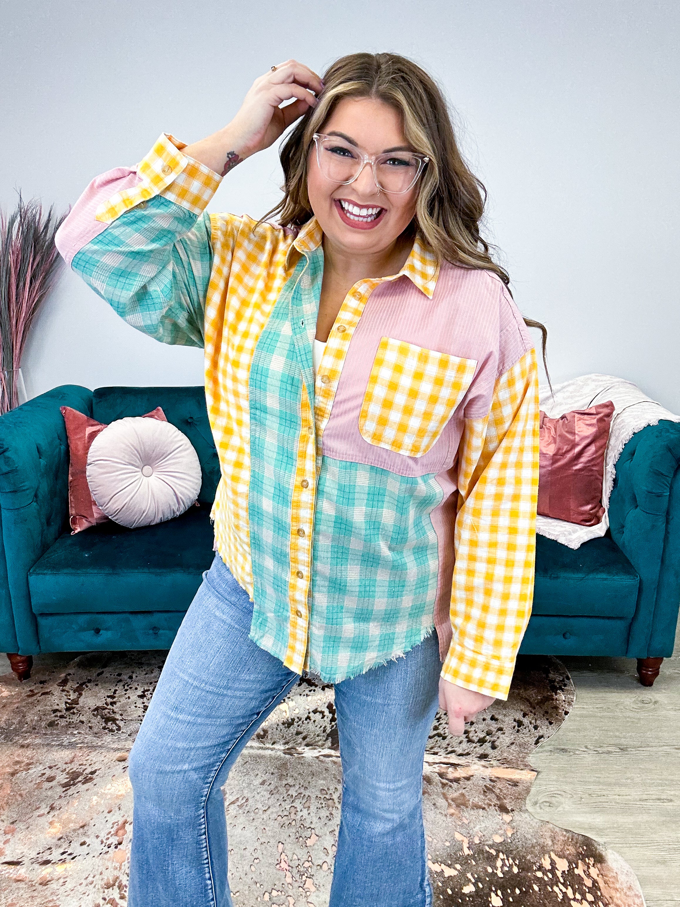 Gwen Mint &amp; Pink Plaid Button Up Shirt