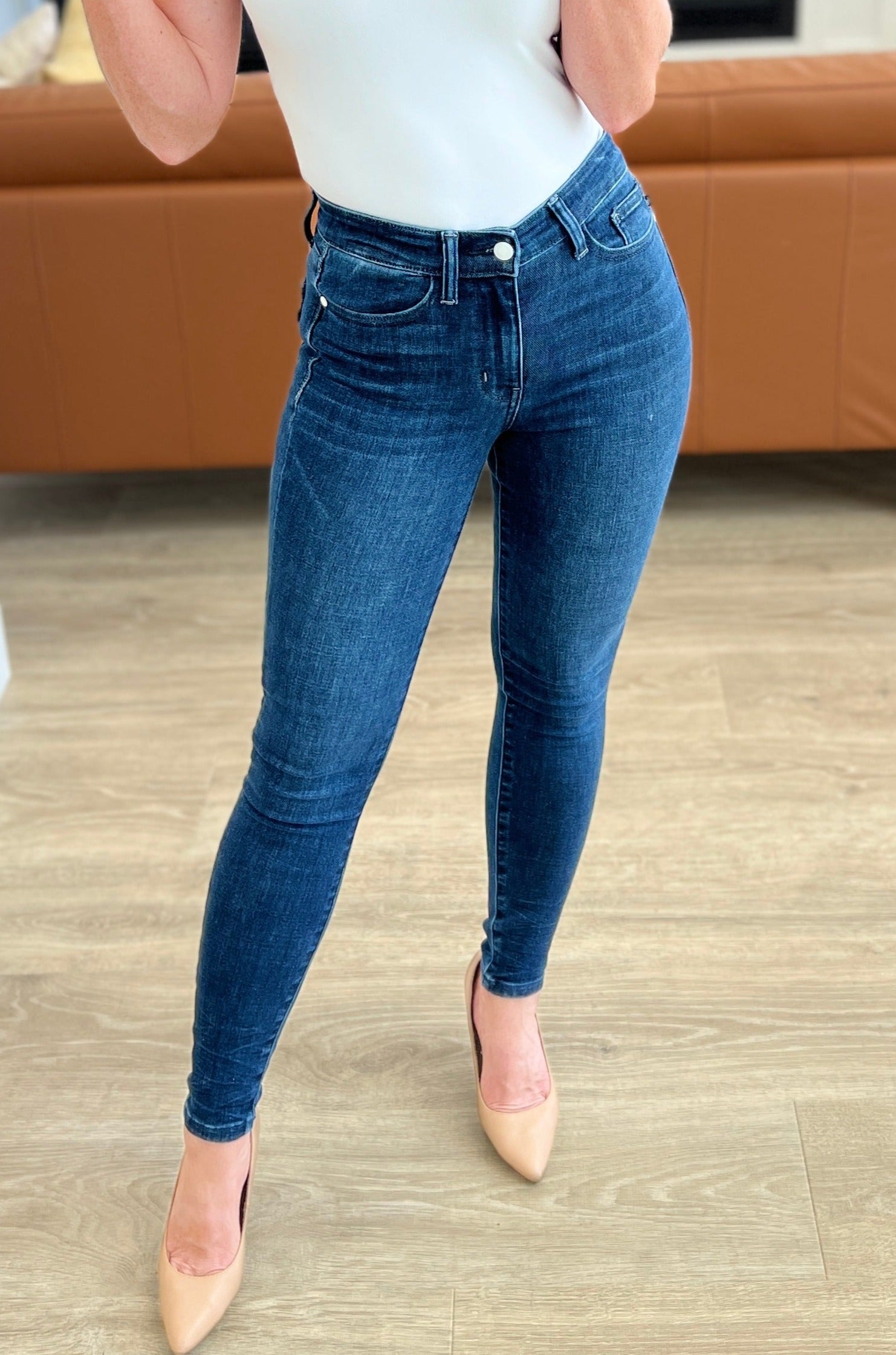 Mid Rise Crinkle Ankle Skinny Judy Blue Jeans