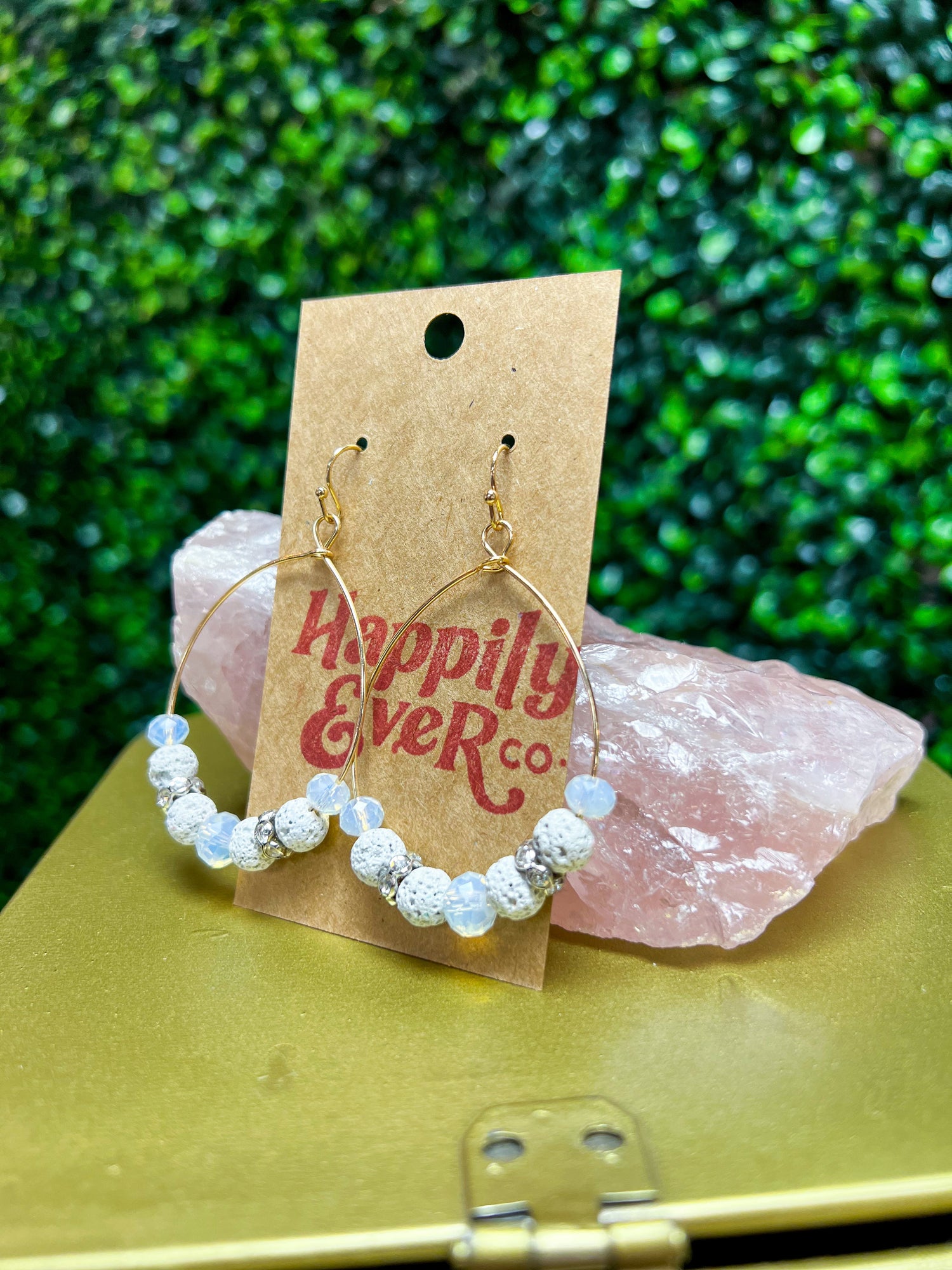 Lava Stone &amp; Glass Bead Earrings - White *FINAL SALE*