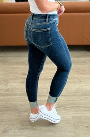 Mid Rise Vintage Raw Hem Skinny Judy Blue Jeans